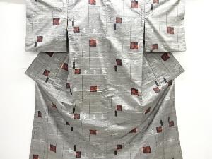 アンティーク　蝶に抽象模様織り出し手織り紬着物